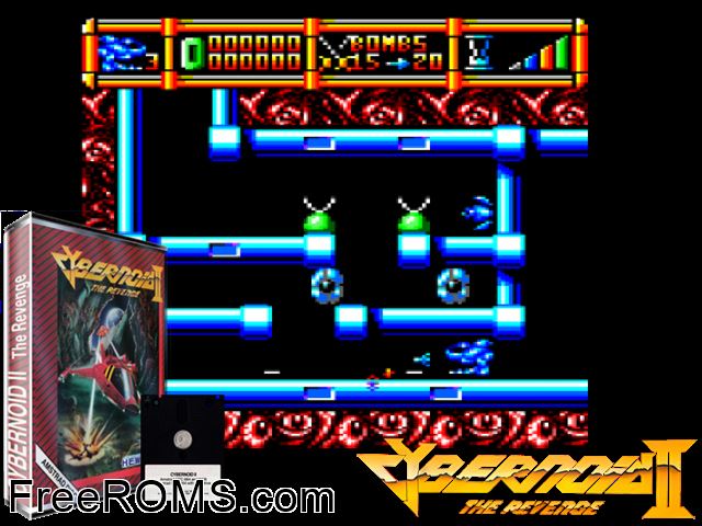 Cybernoid 2 (UK) (1988) Amstrad CPC game showing 3D box cover and gameplay screenshot