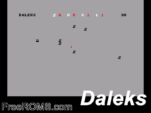 Daleks (UK) (19xx) (PD) Amstrad CPC game showing 3D box cover and gameplay screenshot