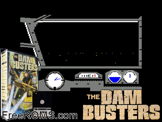 Dam Busters, The (UK) (1986) Amstrad CPC game showing 3D box cover and gameplay screenshot