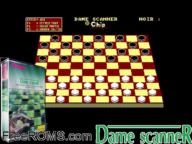 Dame Scanner (F) (1988) Amstrad CPC game showing 3D box cover and gameplay screenshot