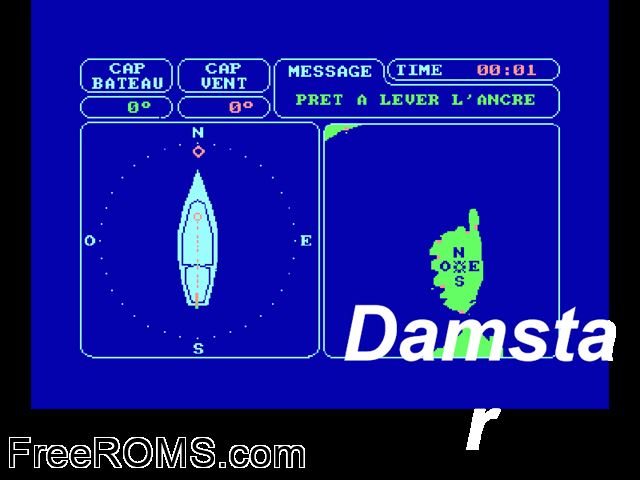 Damstar (F) (1985) Amstrad CPC game showing 3D box cover and gameplay screenshot