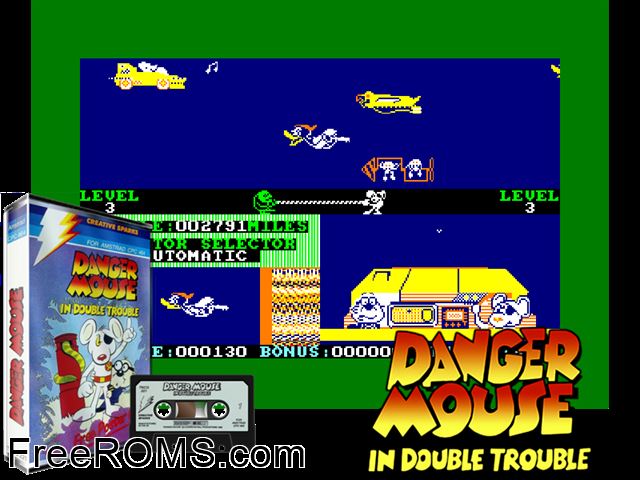Danger Mouse In Double Trouble (UK) (1985) Amstrad CPC game showing 3D box cover and gameplay screenshot