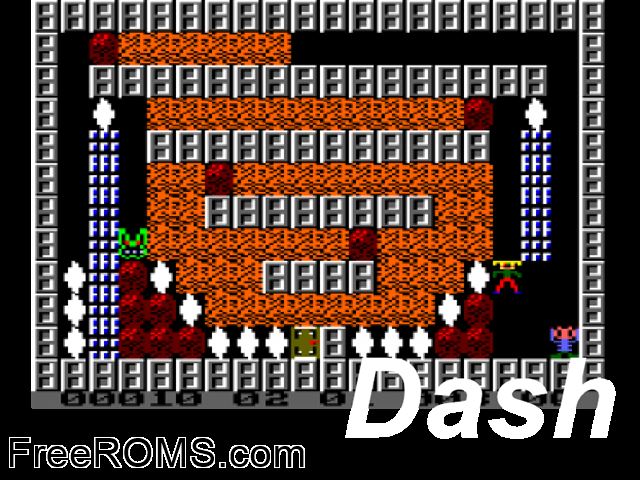 Dash (UK) (19xx) Amstrad CPC game showing 3D box cover and gameplay screenshot