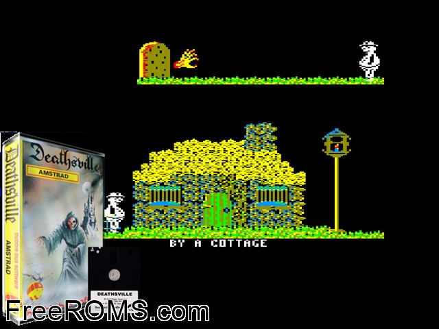 Deathsville (UK) (1986) Amstrad CPC game showing 3D box cover and gameplay screenshot