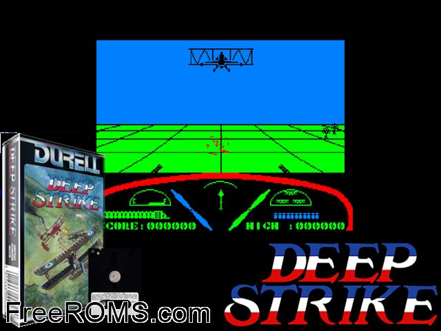 Deep Strike (UK) (1986) Amstrad CPC game showing 3D box cover and gameplay screenshot