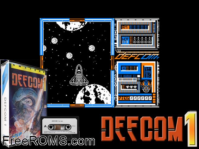 Defcom 1 (S) (19xx) Amstrad CPC game showing 3D box cover and gameplay screenshot