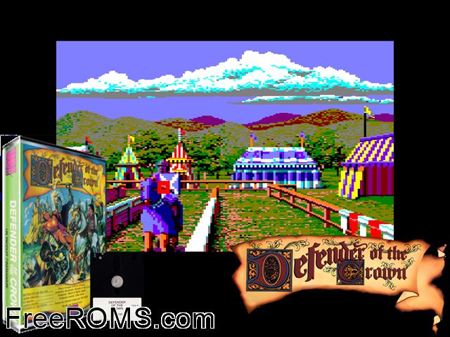 Defender of the Crown (F) (1989) (Disk 3 of 3) Amstrad CPC game showing 3D box cover and gameplay screenshot