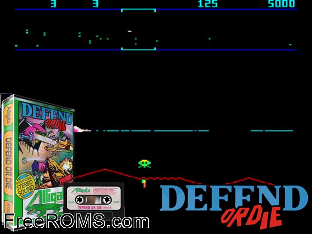 Defend or Die (UK) (1985) Amstrad CPC game showing 3D box cover and gameplay screenshot