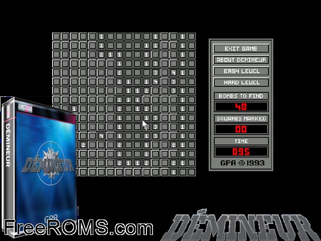 Deminuer (UK,F) (19xx) Amstrad CPC game showing 3D box cover and gameplay screenshot