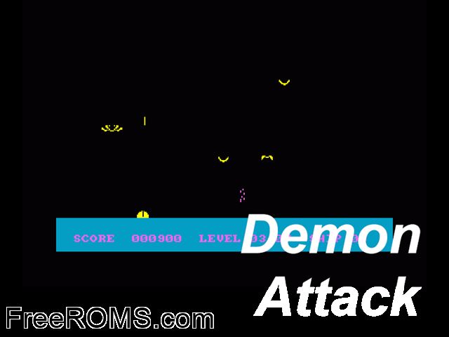 Demon Attack (UK) (1986) Amstrad CPC game showing 3D box cover and gameplay screenshot