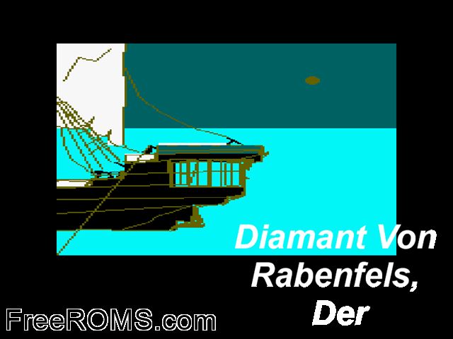 Der Diamant vom Rabenfels (G) (1985) Amstrad CPC game showing 3D box cover and gameplay screenshot