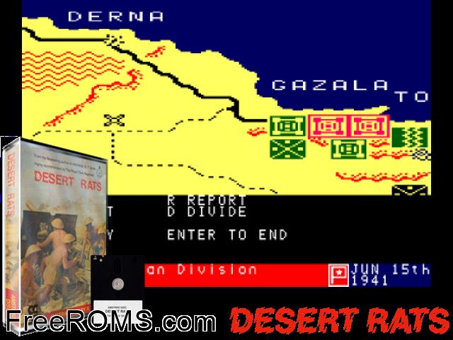 Desert Rats (UK) (1985) Amstrad CPC game showing 3D box cover and gameplay screenshot