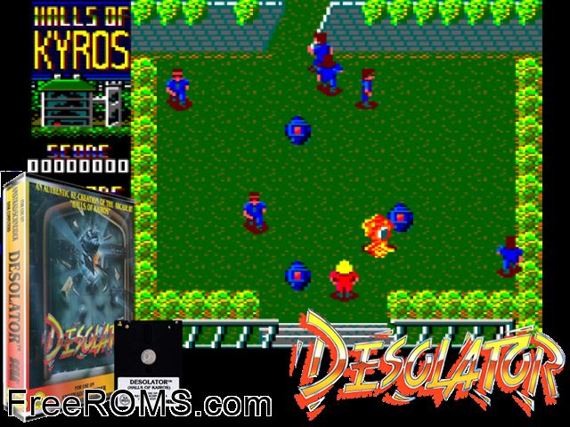 Desolator - Hall of Kairo (UK) (1987) Amstrad CPC game showing 3D box cover and gameplay screenshot