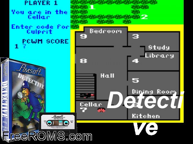 Detective (UK) (1984) Amstrad CPC game showing 3D box cover and gameplay screenshot