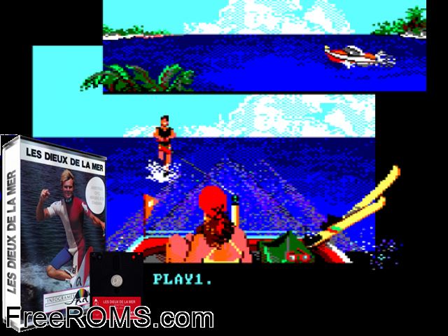 Dieux de la Mer, Les (F) (1987) Amstrad CPC game showing 3D box cover and gameplay screenshot