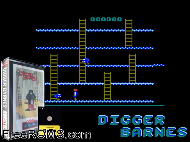 Digger Barnes (UK) (1985) Amstrad CPC game showing 3D box cover and gameplay screenshot