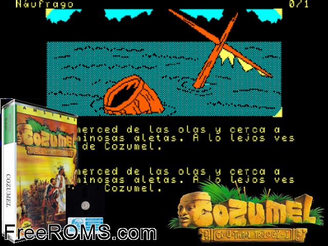 Diosa de Cozumel, La (S) (1990) Amstrad CPC game showing 3D box cover and gameplay screenshot