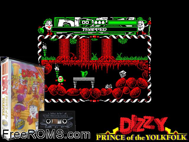 Dizzy Prince of the Yolkfolk (UK) (1991) Amstrad CPC game showing 3D box cover and gameplay screenshot