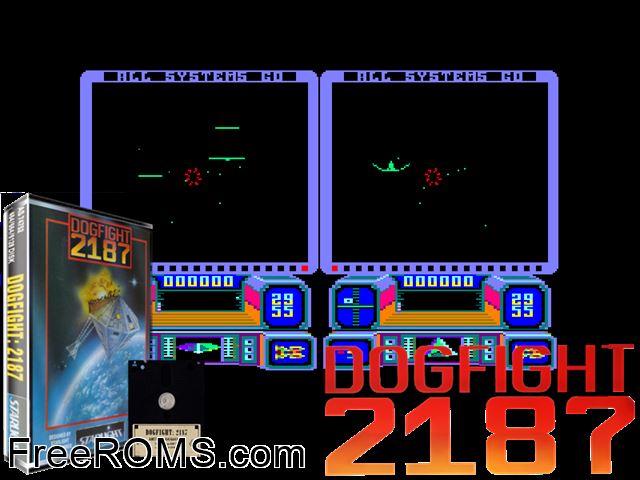 Dogfight 2187 (UK) (1987) Amstrad CPC game showing 3D box cover and gameplay screenshot