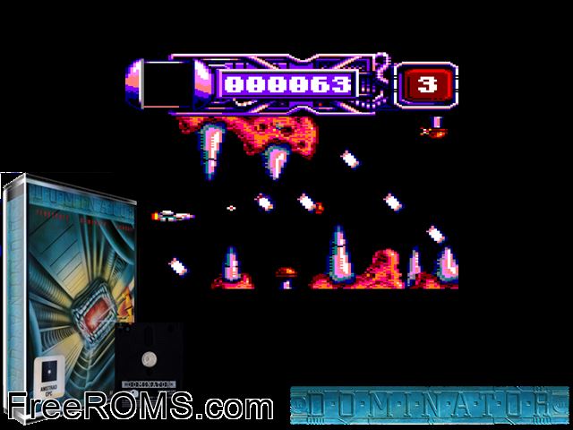 Dominator (UK) (1989) Amstrad CPC game showing 3D box cover and gameplay screenshot