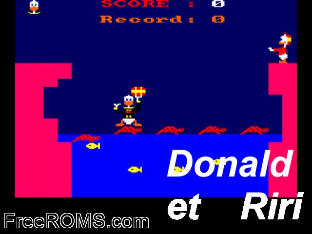 Donald and Riri (F) (1985) Amstrad CPC game showing 3D box cover and gameplay screenshot