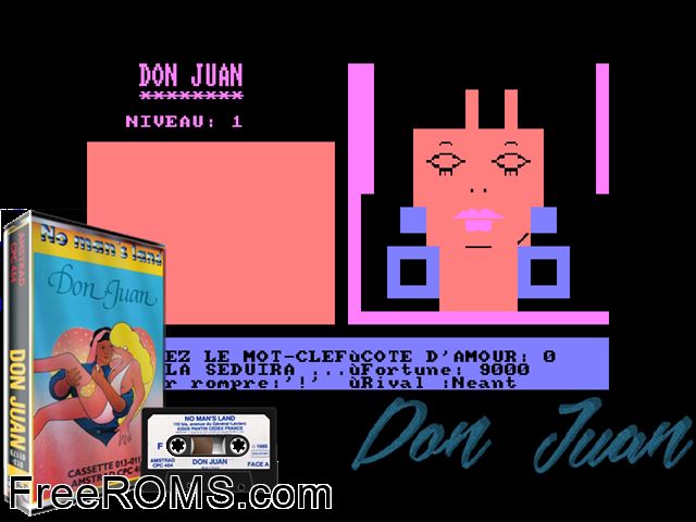 Don Juan (F) (1984) Amstrad CPC game showing 3D box cover and gameplay screenshot