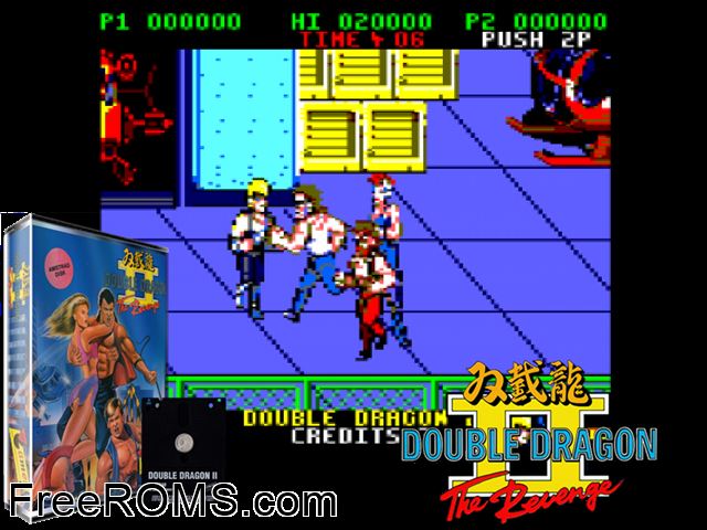 Double Dragon 2 - The Revenge (UK) (1989) Amstrad CPC game showing 3D box cover and gameplay screenshot