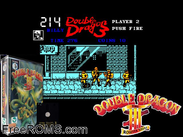 Double Dragon 3 - The Rosetta Stone (UK) (1991) Amstrad CPC game showing 3D box cover and gameplay screenshot