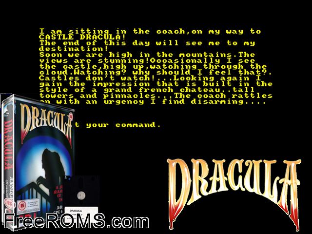 Dracula (UK) (1986) Amstrad CPC game showing 3D box cover and gameplay screenshot