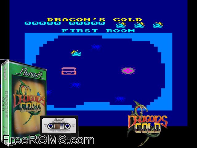 Dragon's Gold (Amsoft) (UK) (1985) Amstrad CPC game showing 3D box cover and gameplay screenshot