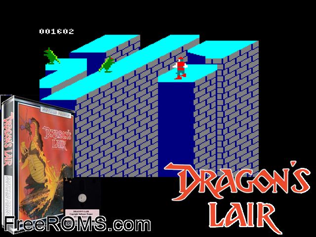 Dragon's Lair (UK) (1986) Amstrad CPC game showing 3D box cover and gameplay screenshot