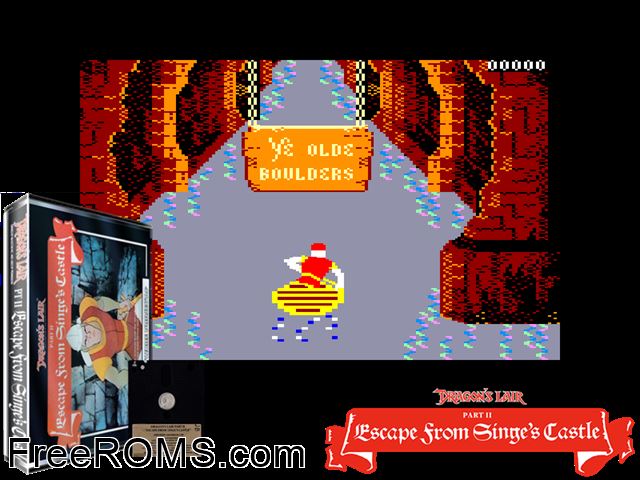 Dragon's Lair 2 (UK) (1987) Amstrad CPC game showing 3D box cover and gameplay screenshot