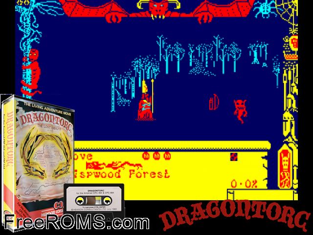 Dragon Torc (UK) (1985) Amstrad CPC game showing 3D box cover and gameplay screenshot