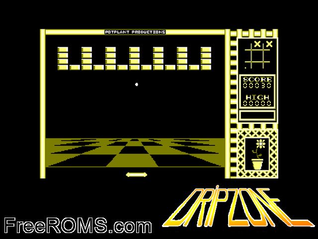 Dripzone (UK) (1987) Amstrad CPC game showing 3D box cover and gameplay screenshot