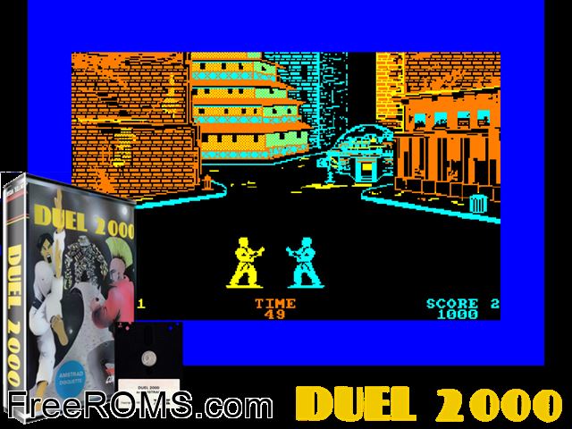 Duel 2000 (F) (19xx) Amstrad CPC game showing 3D box cover and gameplay screenshot