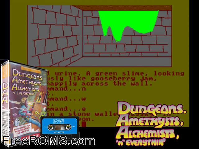 Dungeons Amethysts Alchemist (UK) (1987) Amstrad CPC game showing 3D box cover and gameplay screenshot