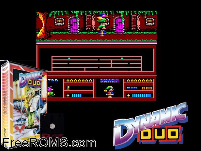 Dynamic Duo (UK) (19xx) Amstrad CPC game showing 3D box cover and gameplay screenshot