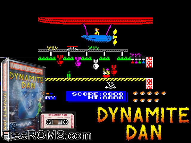 Dynamite Dan (UK) (1985) Amstrad CPC game showing 3D box cover and gameplay screenshot