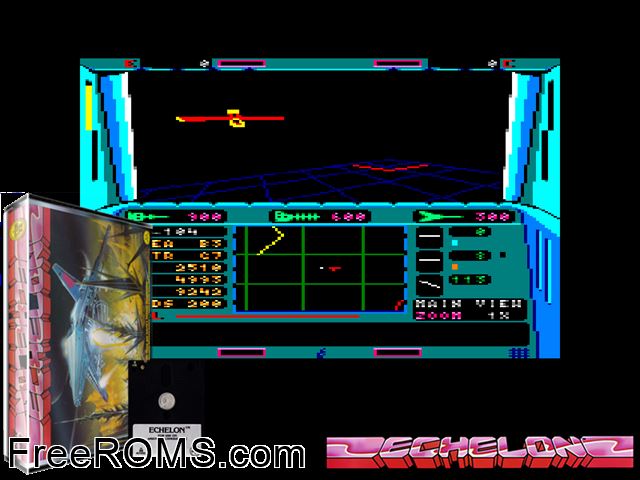 Echelon (UK) (1988) Amstrad CPC game showing 3D box cover and gameplay screenshot