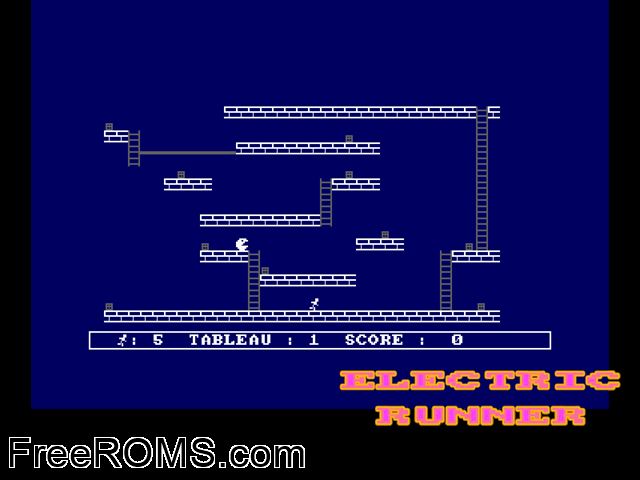 Electric Runner (F) (1985) Amstrad CPC game showing 3D box cover and gameplay screenshot