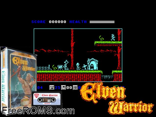 Elven Warrior (UK) (1989) Amstrad CPC game showing 3D box cover and gameplay screenshot