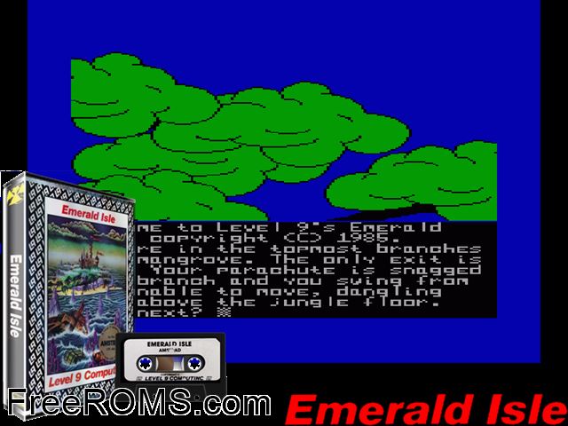 Emerald Isle (UK) (1985) Amstrad CPC game showing 3D box cover and gameplay screenshot