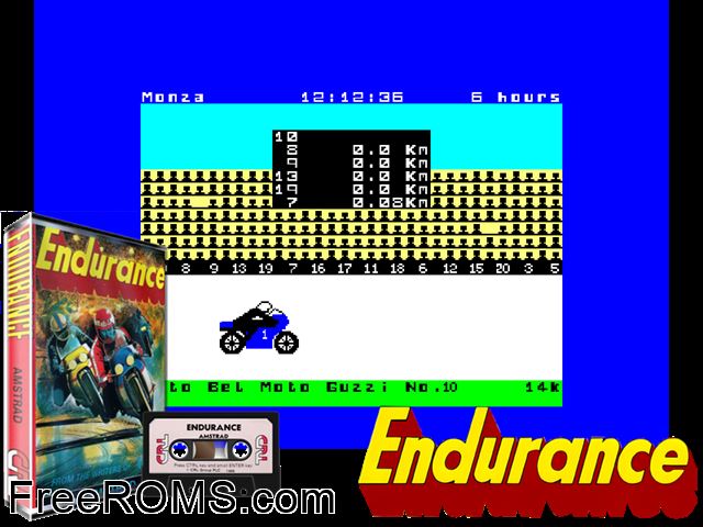 Endurance (UK) (1986) Amstrad CPC game showing 3D box cover and gameplay screenshot