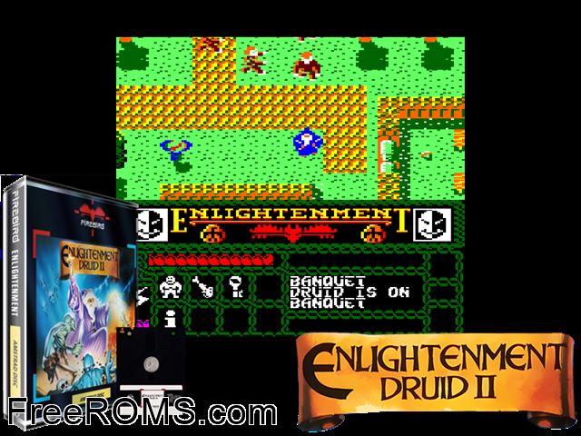 Enlightment - Druid 2 (UK) (1988) Amstrad CPC game showing 3D box cover and gameplay screenshot