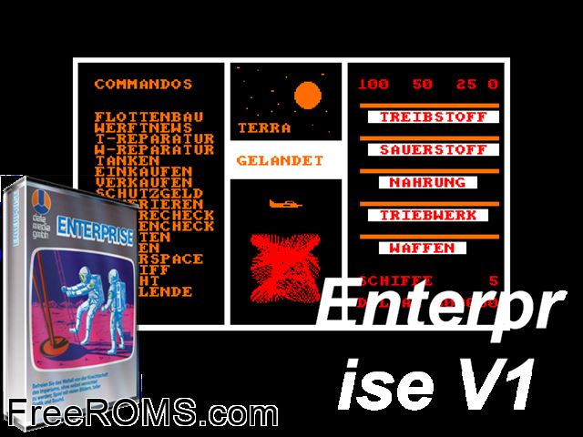 Enterprise V1 (G) (1985) Amstrad CPC game showing 3D box cover and gameplay screenshot