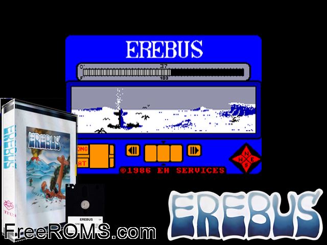 Erebus (F) (1987) Amstrad CPC game showing 3D box cover and gameplay screenshot