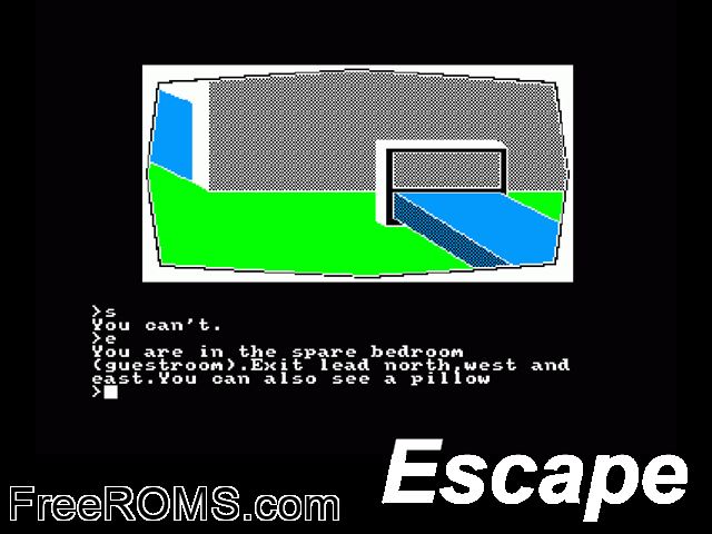 Escape (UK) (1985) Amstrad CPC game showing 3D box cover and gameplay screenshot