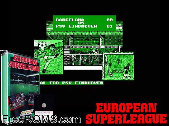 European Superleague (F) (1991) Amstrad CPC game showing 3D box cover and gameplay screenshot