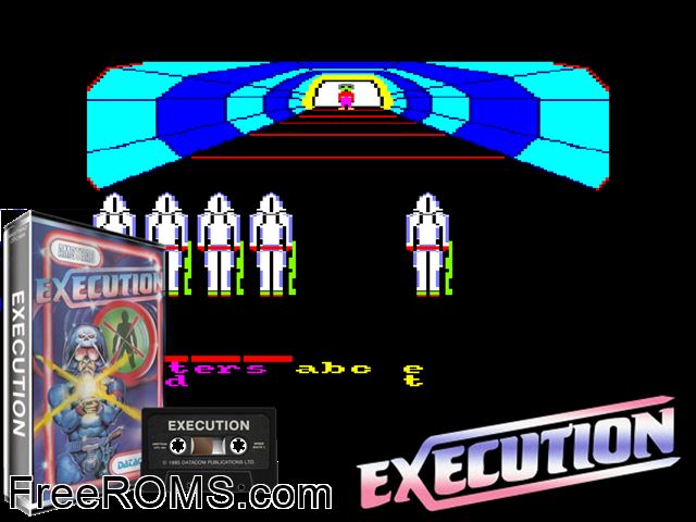 Execution (UK) (1985) Amstrad CPC game showing 3D box cover and gameplay screenshot