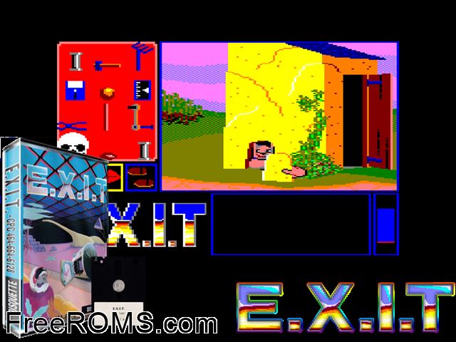 Exit (F) (1988) (Disk 2 of 2) Amstrad CPC game showing 3D box cover and gameplay screenshot